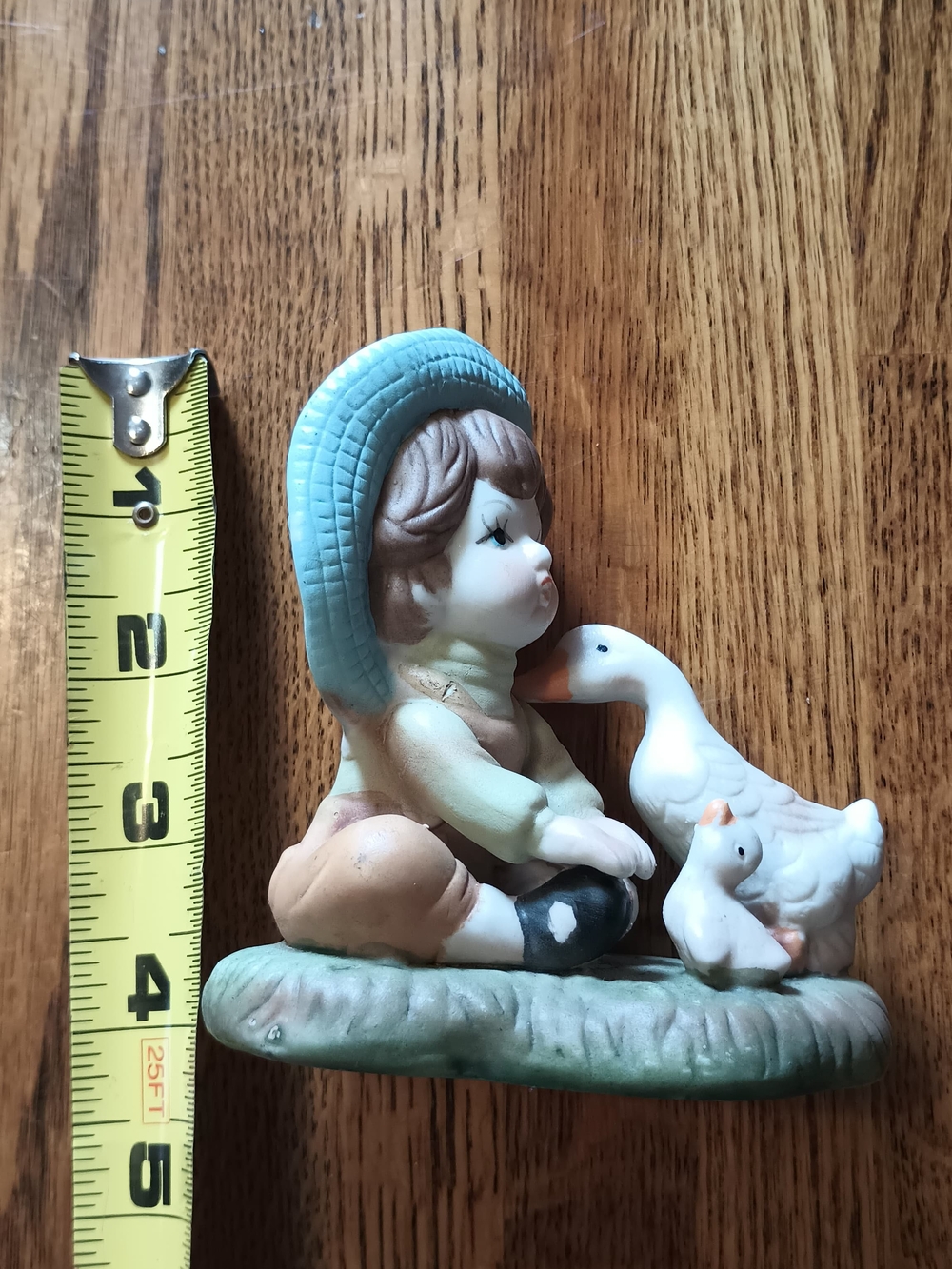 Hand-Painted Ceramic Boy and Geese Figurine in Blue and Green - Picture 8 of 9